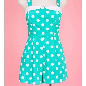 Teal polka dot romper